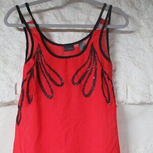 Daytrip Elegant Sheer Red Cami w/ Black Glitter Detail Size XS